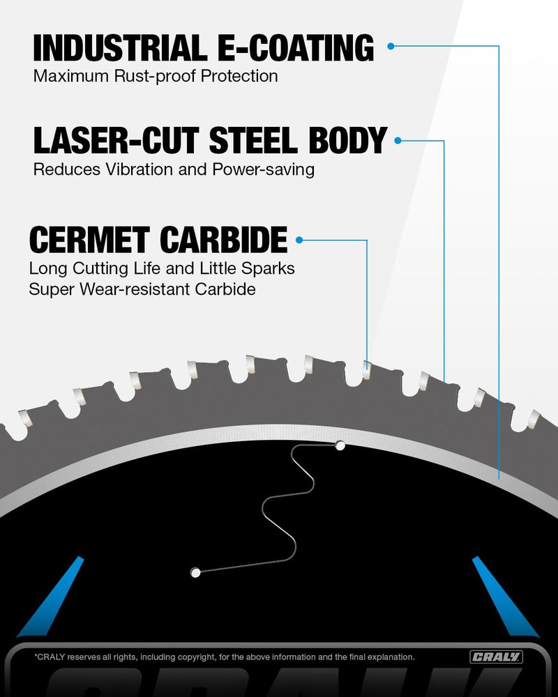 CRALY 14 Inch 66 Teeth Steel and Ferrous Metal Cutting Circular Saw Blade, 1 Inch Arbor, Thin Kerf, Professional Cermet Carbide Tipped Blade for Angle Iron, Threaded Rod, EMT Conduit(C1466MC) - Image 3